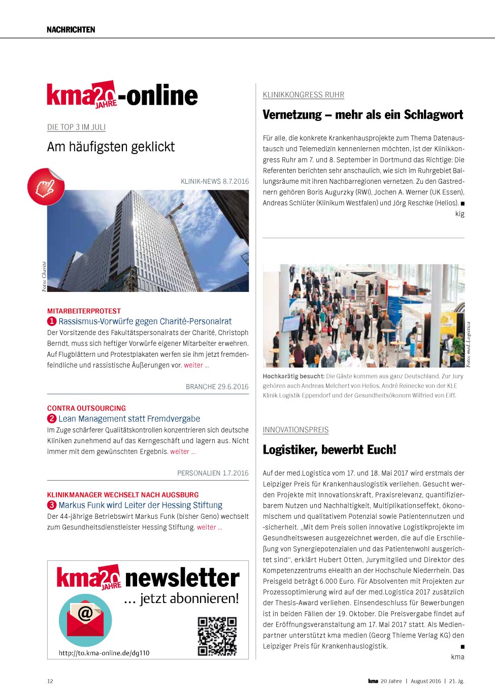 Vorschauseite 1: Klinikkongress Ruhr: Vernetzung ? mehr als ein Schlagwort