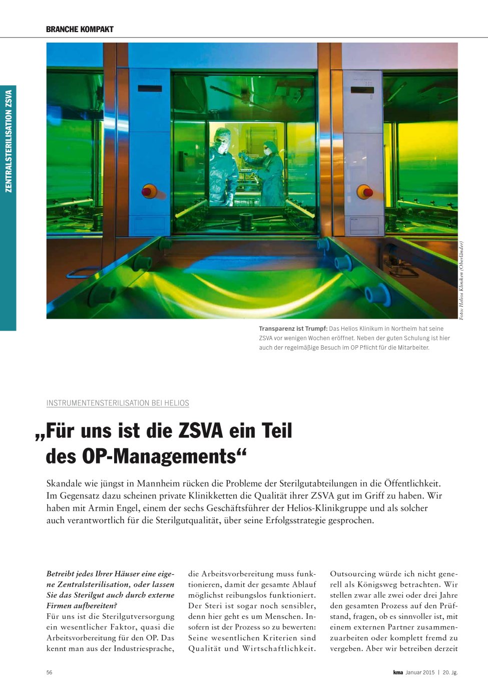Vorschauseite 1: ?Für uns ist die ZSVA ein Teil des OP-Managements?