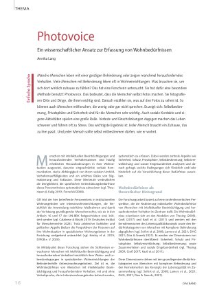 Vorschauseite 1: Photovoice, Ein wissenschaftlicher Ansatz zur Erfassung von Wohnbedürfnissen
