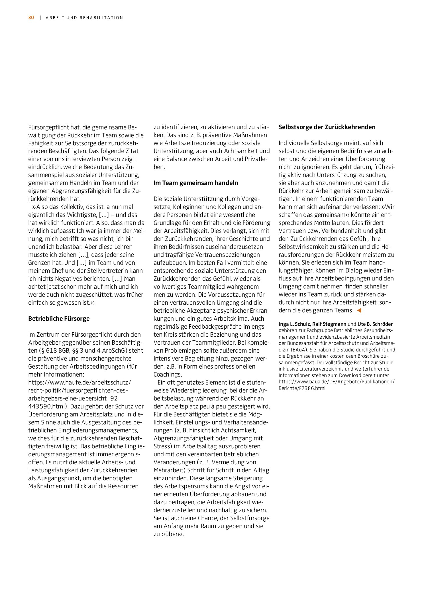 Vorschauseite 2: Wie die gemeinsame Gestaltung der Rückkehr zur Arbeit gelingen kann