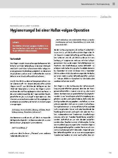 Vorschauseite 1: Hygienemangel bei einer Hallux-valgus-Operation