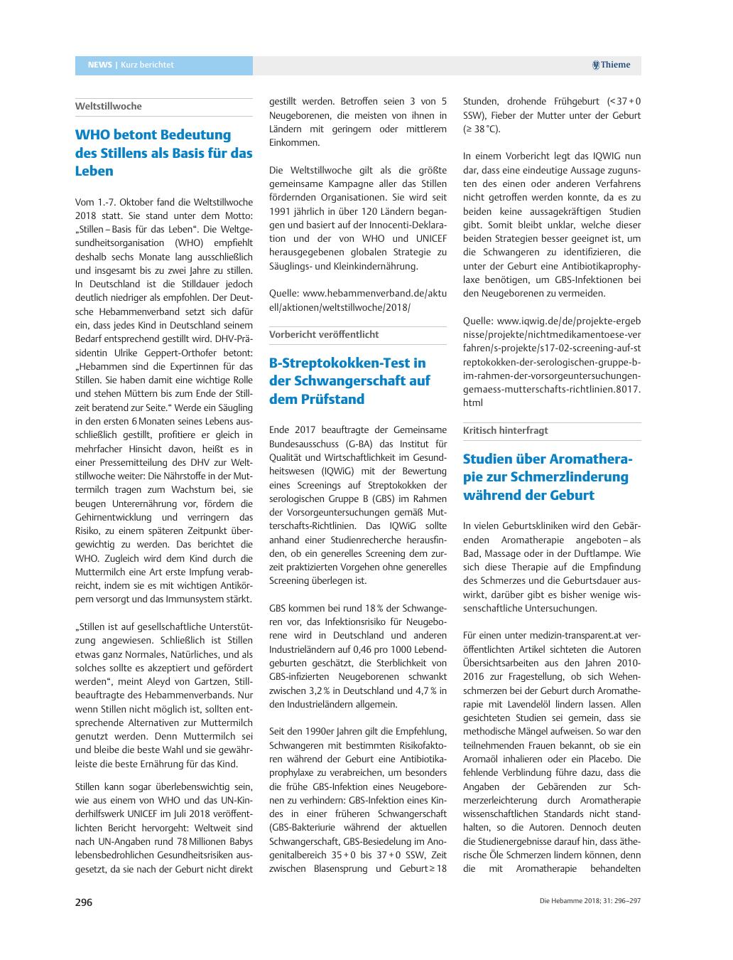 Vorschauseite 1: WHO betont Bedeutung des Stillens als Basis für das Leben