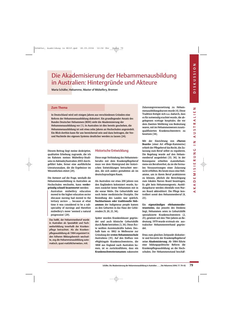 Vorschauseite 1: Die Akademisierung der Hebammenausbildung in Australien: Hintergründe und Akteure