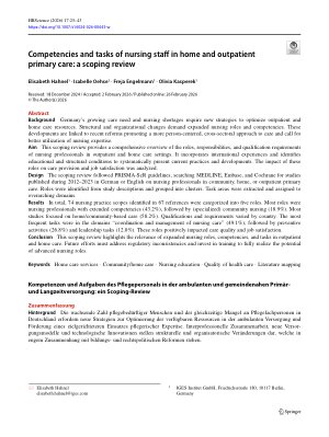 Vorschauseite 1: Kompetenzen und Aufgaben des Pflegepersonals in der ambulanten und gemeindenahen Primärund Langzeitversorgung: ein Scoping-Review