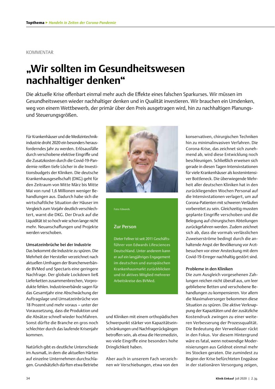 Vorschauseite 1: Kommentar: „Wir sollten im Gesundheitswesen nachhaltiger denken“