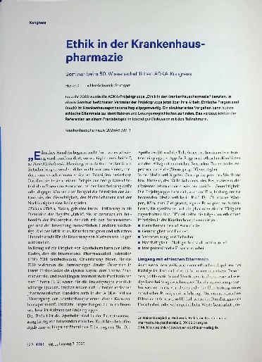 Vorschauseite 1: Ethik in der Krankenhauspharmazie Seminar beim 50. Wissenschaftlichen ADKA-Kongress