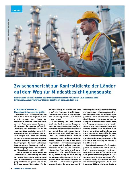 Vorschauseite 1: Zwischenbericht zur Kontrolldichte der Länder auf dem Weg zur Mindestbesichtigungsquote