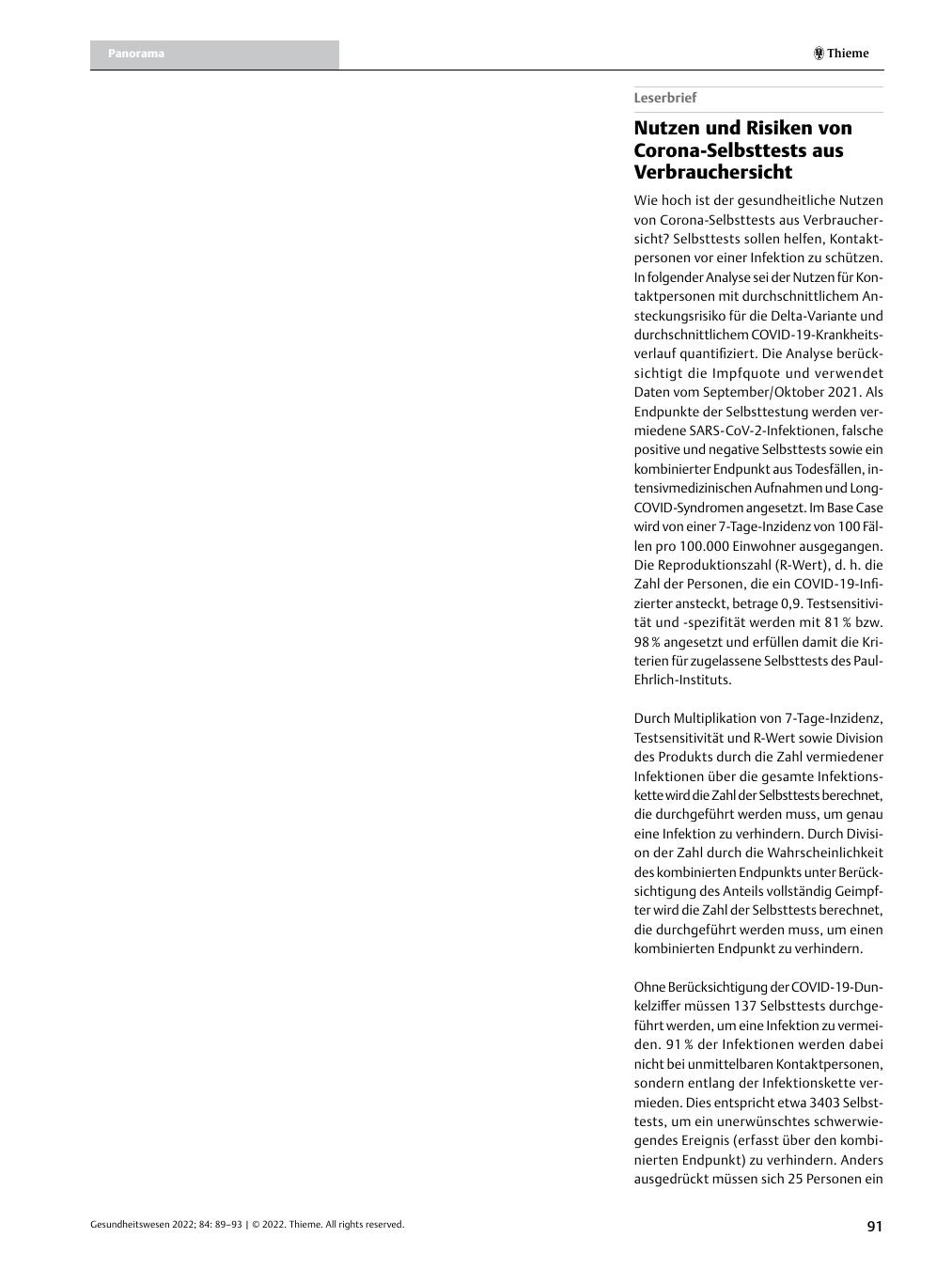 Vorschauseite 1: Nutzen und Risiken von Corona-Selbsttests aus Verbrauchersicht