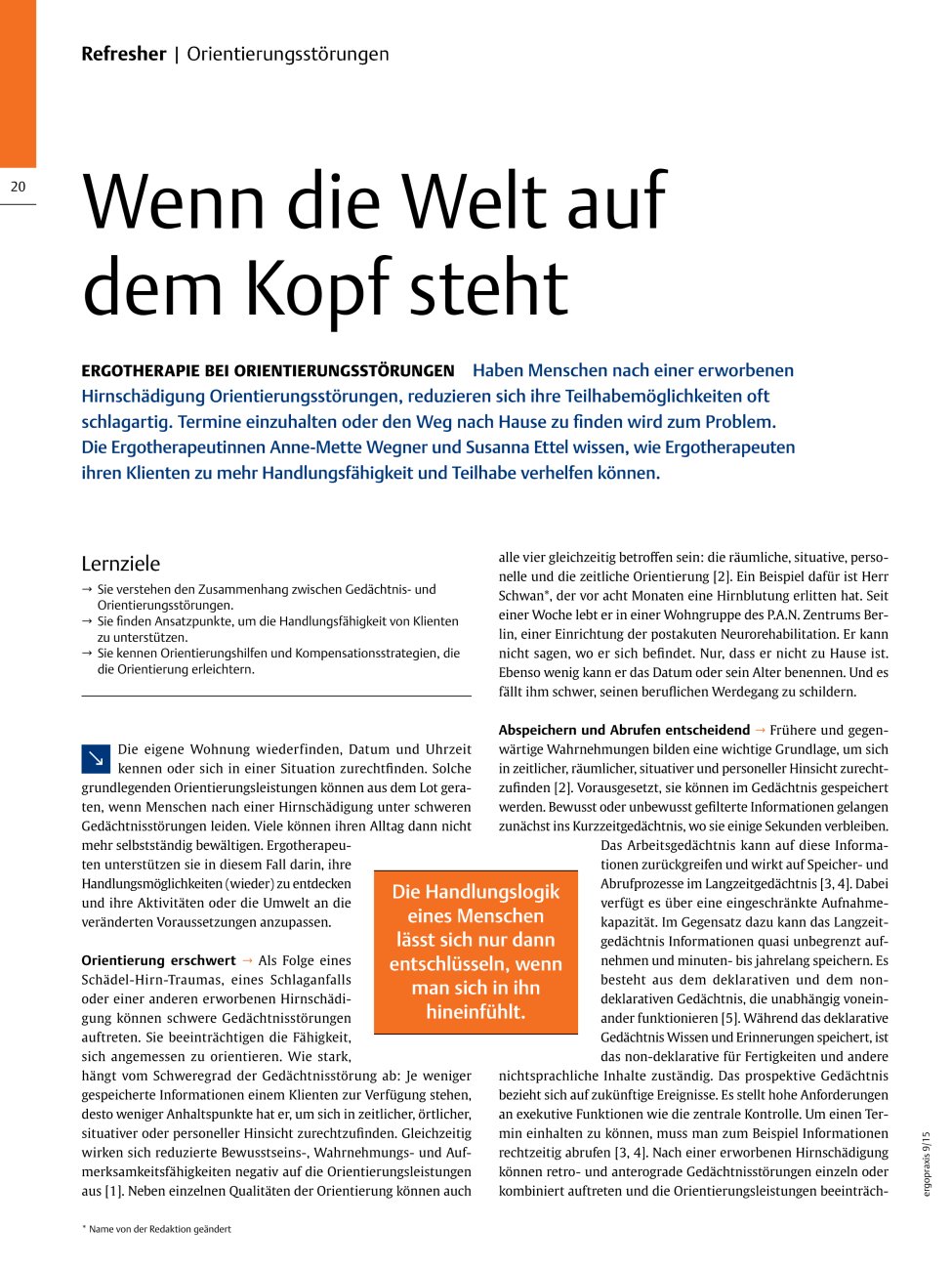 Vorschauseite 1: Wenn die Welt auf dem Kopf steht ? Ergotherapie bei Orientierungsstörungen
