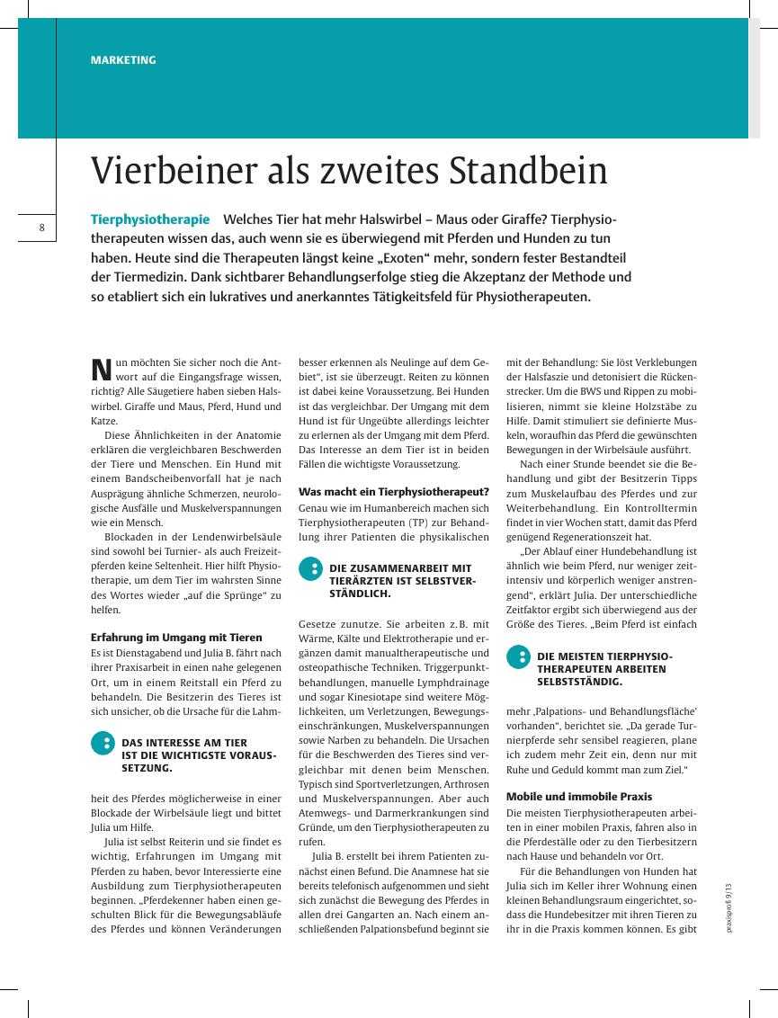 Vorschauseite 1: Tierphysiotherapie ? Vierbeiner als zweites Standbein