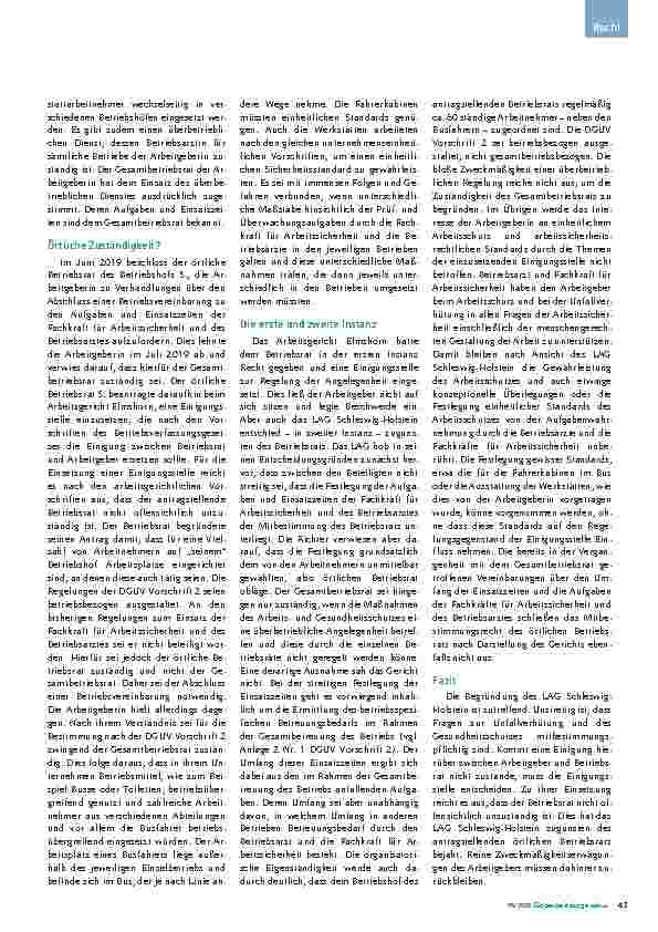 Vorschauseite 2: Regelung der Einsatzzeiten und Aufgaben von SiFa und Betriebsarzt DGUV Vorschrift 2: Zuständigkeit des Gesamtoder örtlichen Betriebsrats?