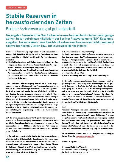 Vorschauseite 1: Stabile Reserven in herausfordernden Zeiten