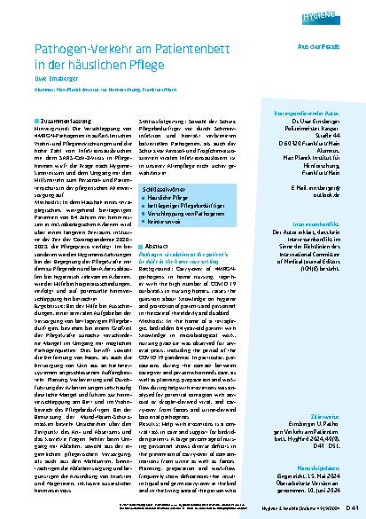 Vorschauseite 1: Pathogen-Verkehr am Patientenbett in der häuslichen Pflege