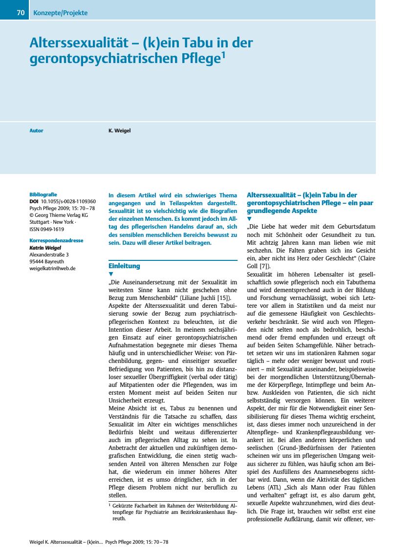 Vorschauseite 1: Alterssexualität – (k)ein Tabu in der gerontopsychiatrischen Pflege