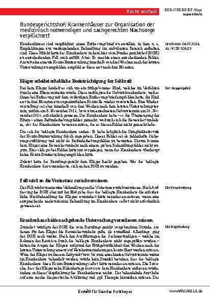 Vorschauseite 2: Beraterbrief Pflege Heft 15-2024