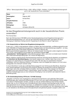 Vorschauseite 1: Ist das Ehegattenvertretungsrecht auch in der hausärztlichen Praxis anwendbar?