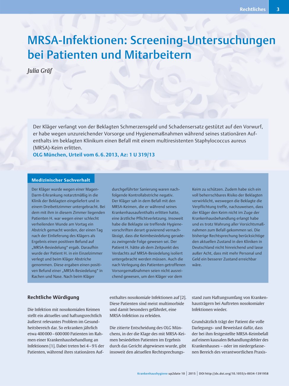 Vorschauseite 1: MRSA-Infektionen: Screening-Untersuchungen bei Patienten und Mitarbeitern