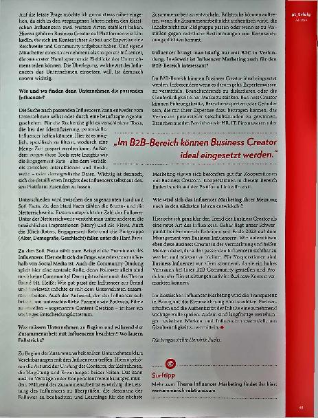 Vorschauseite 2: „Fallstricke können auftreten, wenn die Zusammenarbeit nicht authentisch wirkt.“ Mit Botschaftern zu mehr Aufmerksamkeit.