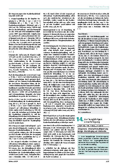 Vorschauseite 1: 14. Zur langjährigen Unterbringung Schlagworte: Unverhältnismäßigkeit langjähriger Unterbringung auf Akutstation