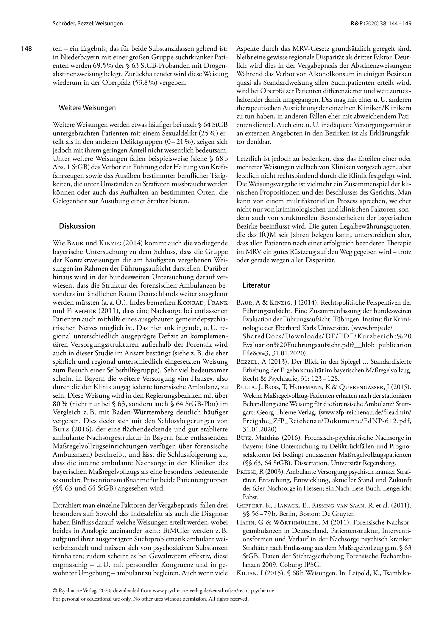 Vorschauseite 5: Weisungen: Wem wird welche Weisung erteilt? Kriminologische und klinische Faktoren der Weisungsvergabe bei bedingter Entlassung aus dem bayerischen Maßregelvollzug