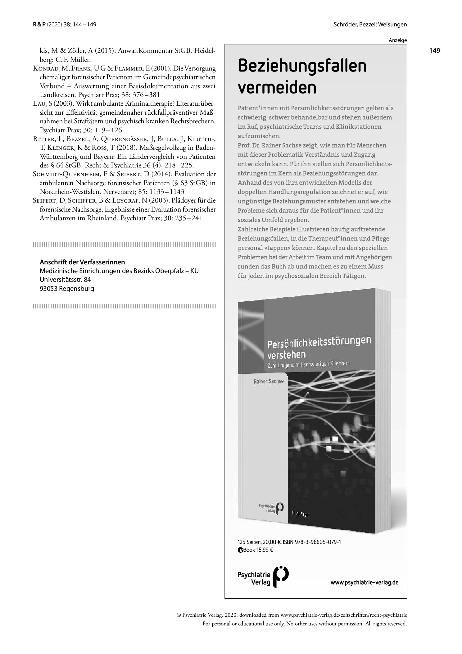 Vorschauseite 6: Weisungen: Wem wird welche Weisung erteilt? Kriminologische und klinische Faktoren der Weisungsvergabe bei bedingter Entlassung aus dem bayerischen Maßregelvollzug