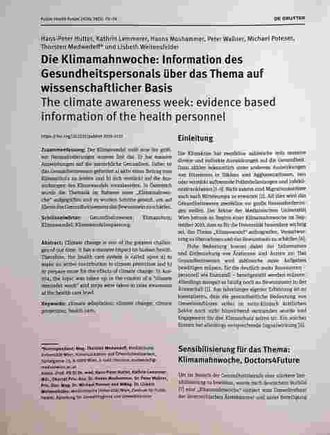 Vorschauseite 1: Die Klimawoche: Information des Gesundheitspersonals über das Thema auf wissenschaftlicher Basis