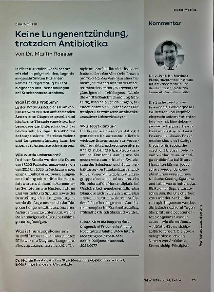 Vorschauseite 1: Keine Lungenentzündung, trotzdem Antibiotika.