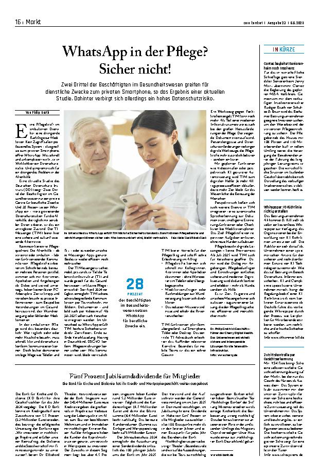 Vorschauseite 1: WhatsApp in der Pflege? Sicher nicht!