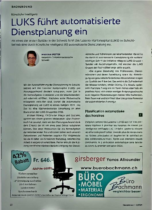 Vorschauseite 1: LUKS führt automatisierte Dienstplanung ein.