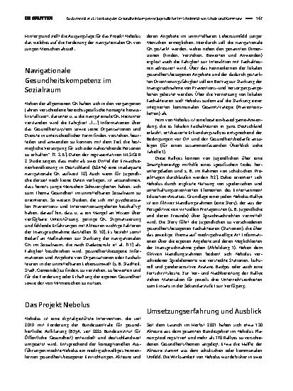 Vorschauseite 2: Stärkung der Gesundheitskompetenz Jugendlicher im Schnittfeld von Schule und Kommune. Das Projekt Nebolus