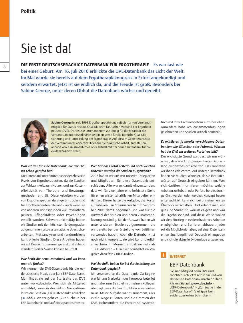 Vorschauseite 1: Die erste deutschsprachige Datenbank für Ergotherapie ? Sie ist da!