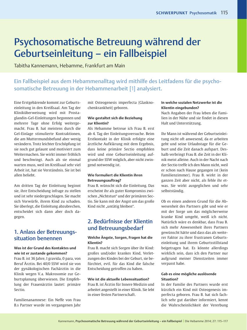 Vorschauseite 1: Psychosomatische Betreuung während der Geburtseinleitung – ein Fallbeispiel