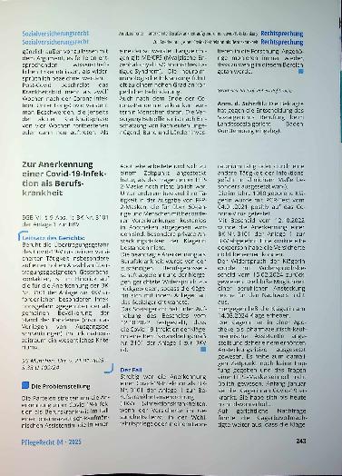 Vorschauseite 1: Zur Anerkennung einer Covid-19-lnfektion als Berufskrankheit