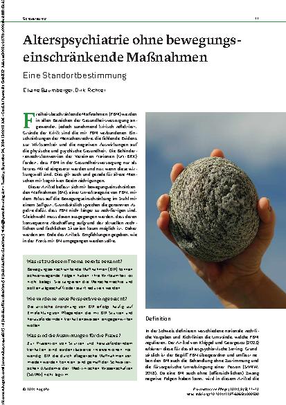 Vorschauseite 1: Alterspsychiatrie ohne bewegungseinschränkende Maßnahmen