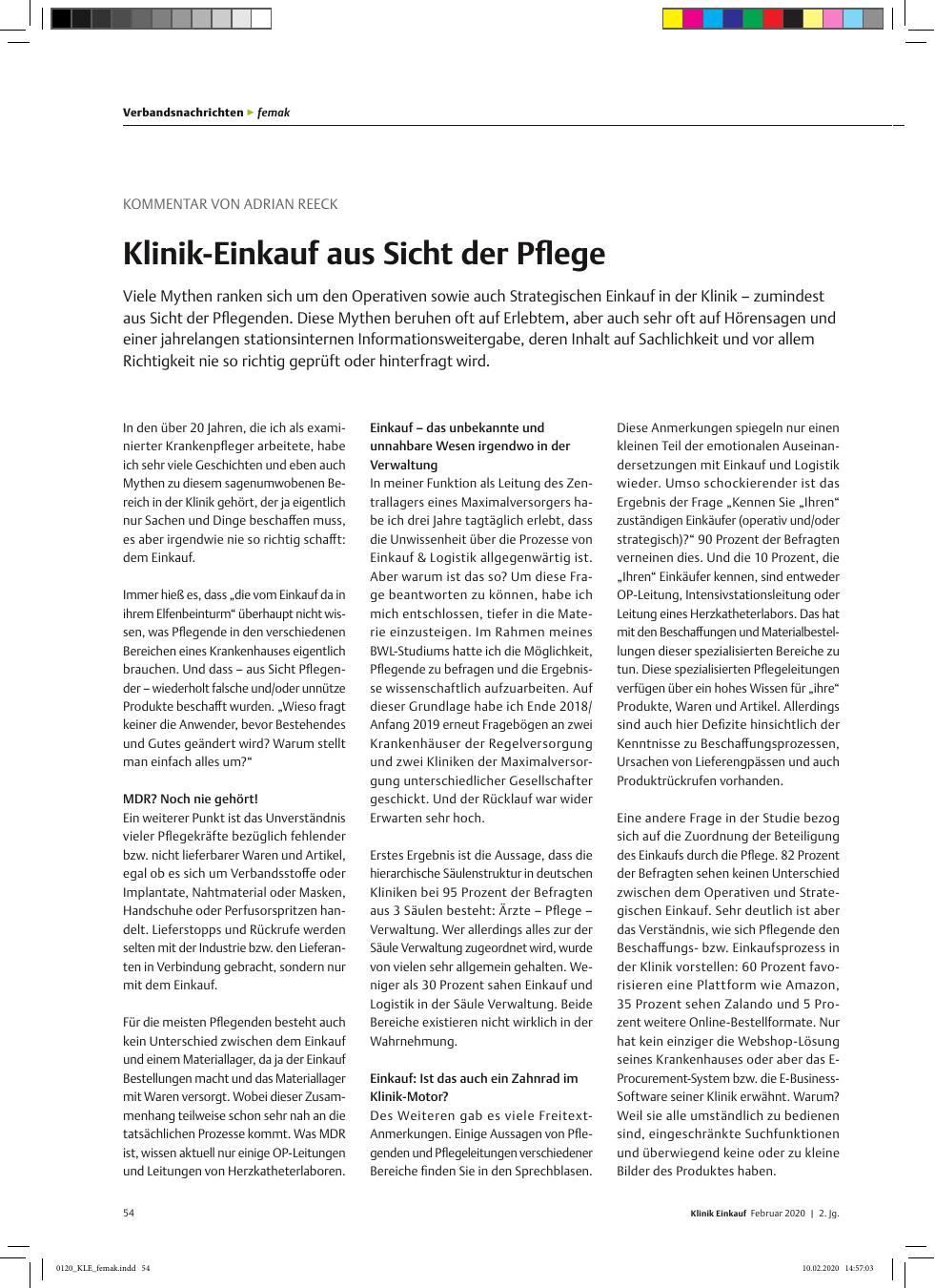 Vorschauseite 1: Kommentar von Adrian Reeck: Klinik-Einkauf aus Sicht der Pflege