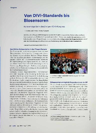 Vorschauseite 1: Von DIVI-Standards bis Biosensoren Kurzvorträge beim diesjährigen ADKA-Kongress
