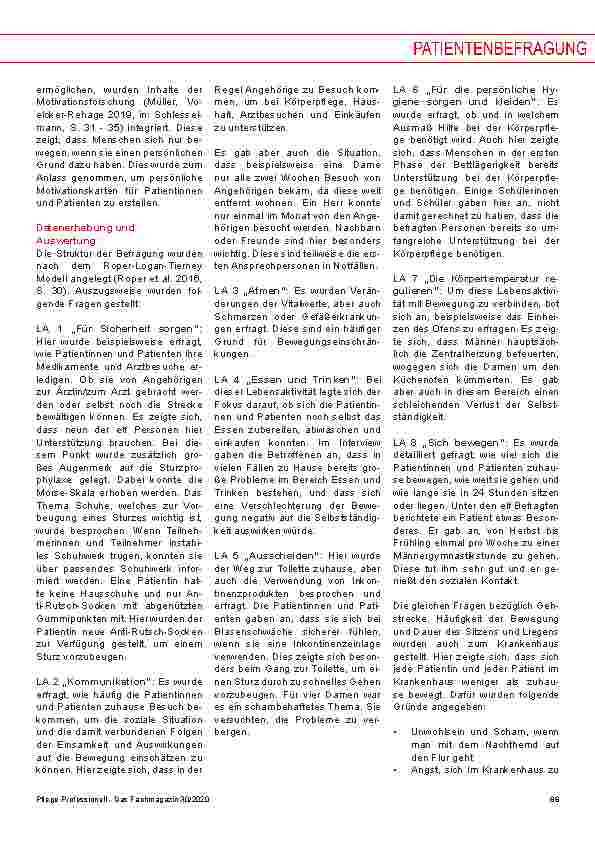Vorschauseite 2: Patientenbefragung: Mobilität, Sturzprophylaxe und beginnende Bettlägerigkeit