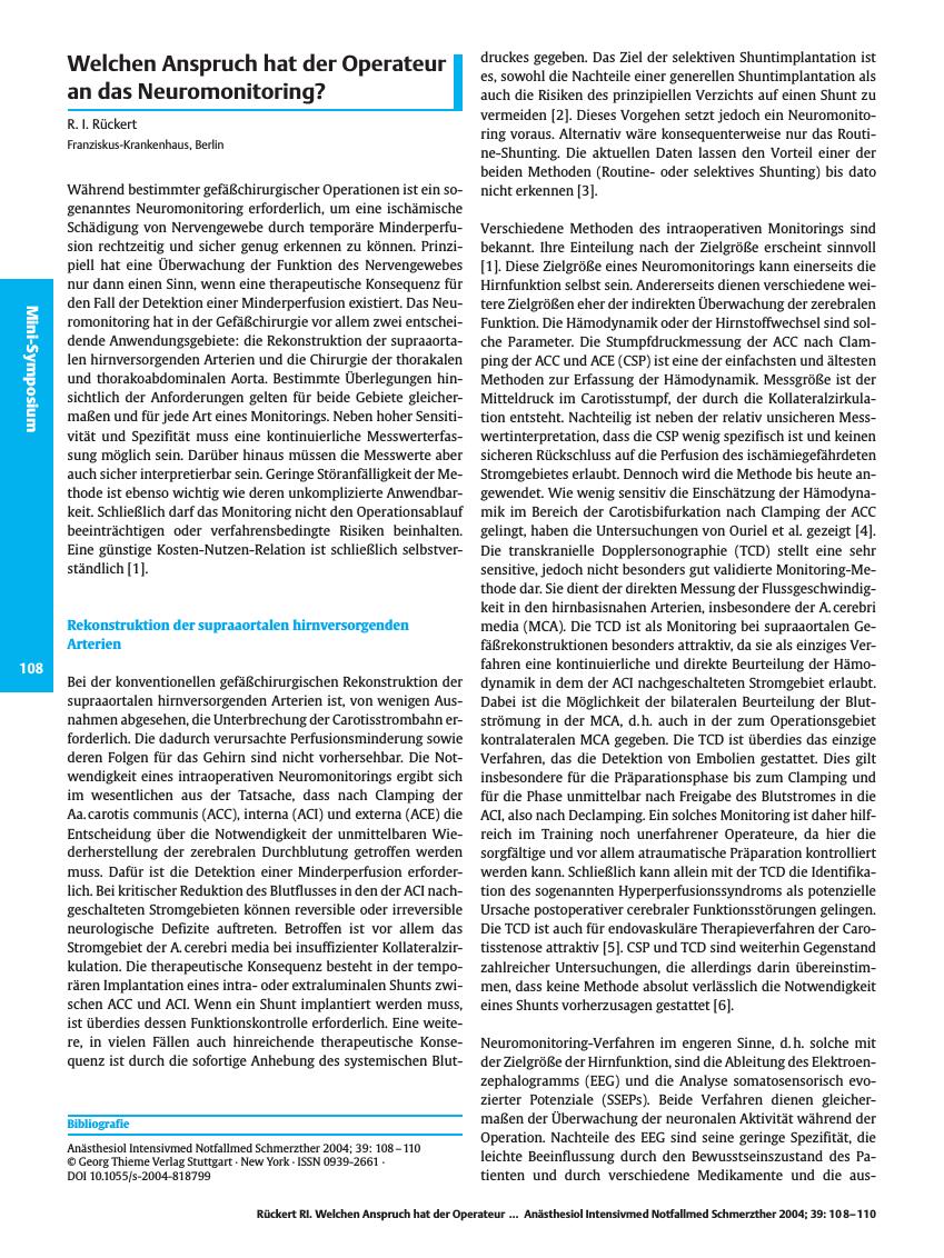 Vorschauseite 1: Welchen Anspruch hat der Operateur an das Neuromonitoring?