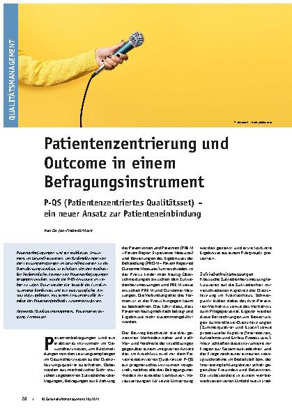 Vorschauseite 1: Patientenzentrierung und Outcome in einem Befragungsinstrument