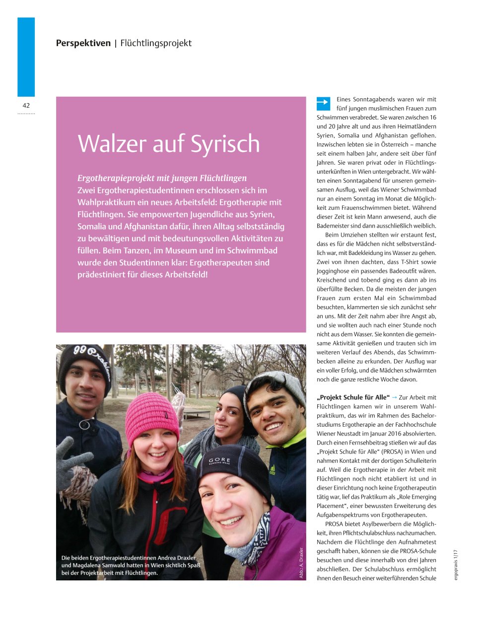 Vorschauseite 1: Ergotherapieprojekt mit jungen Flüchtlingen ? Walzer auf Syrisch