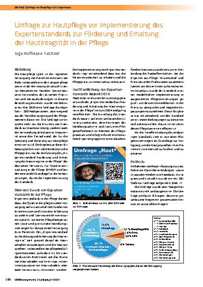 Vorschauseite 1: Umfrage zur Hautpflege vor Implementierung des Expertenstandards zur Förderung und Erhaltung der Hautintegrität in der Pflege