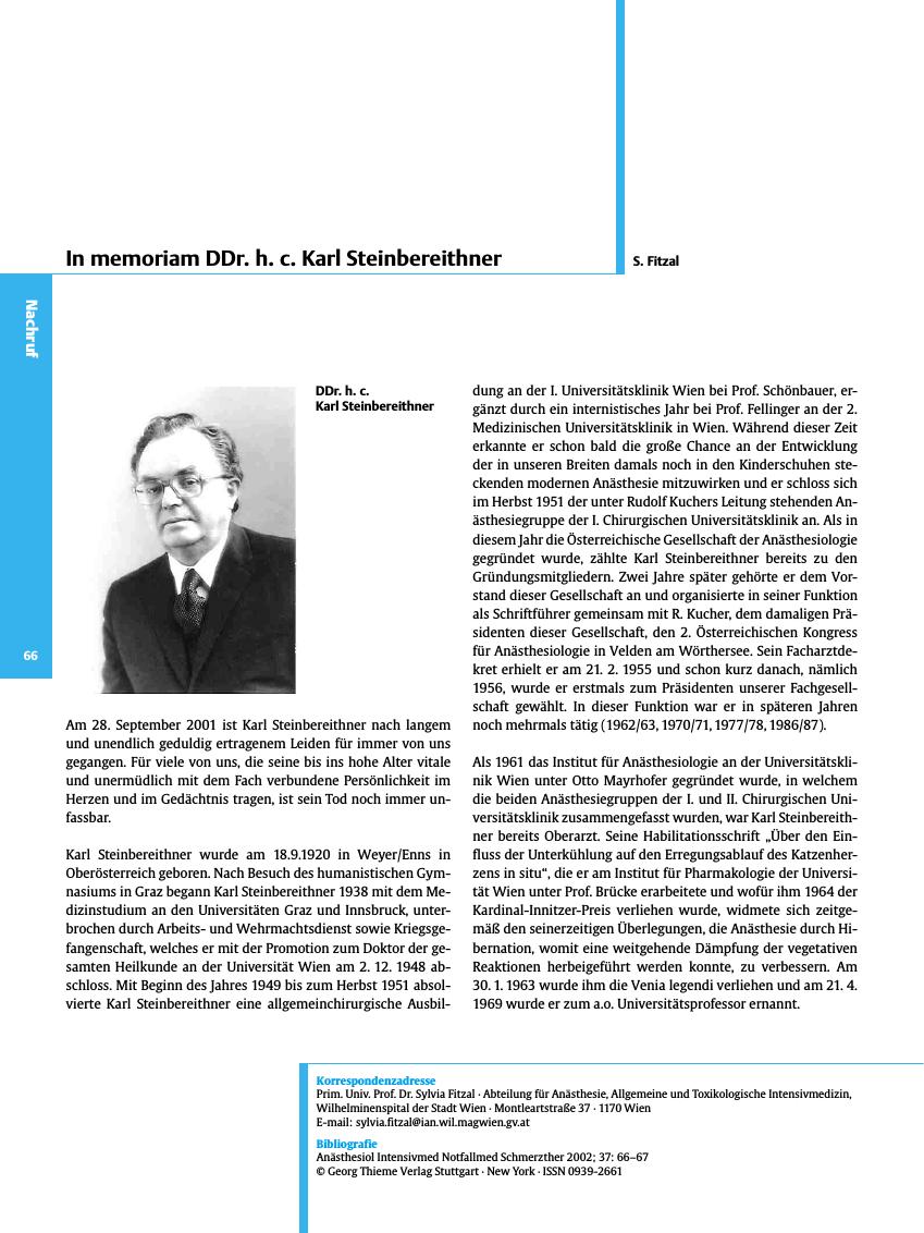 Vorschauseite 1: In memoriam DDr. h. c. Karl Steinbereithner