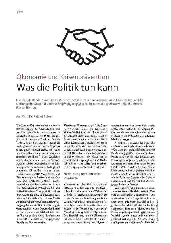 Vorschauseite 1: Ökonomie und Krisenprävention: Was die Politik tun kann