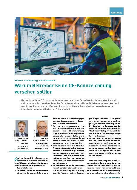 Vorschauseite 1: Sichere Verwendung von Maschinen Warum Betreiber keine CE-Kennzeichnung versehen sollten