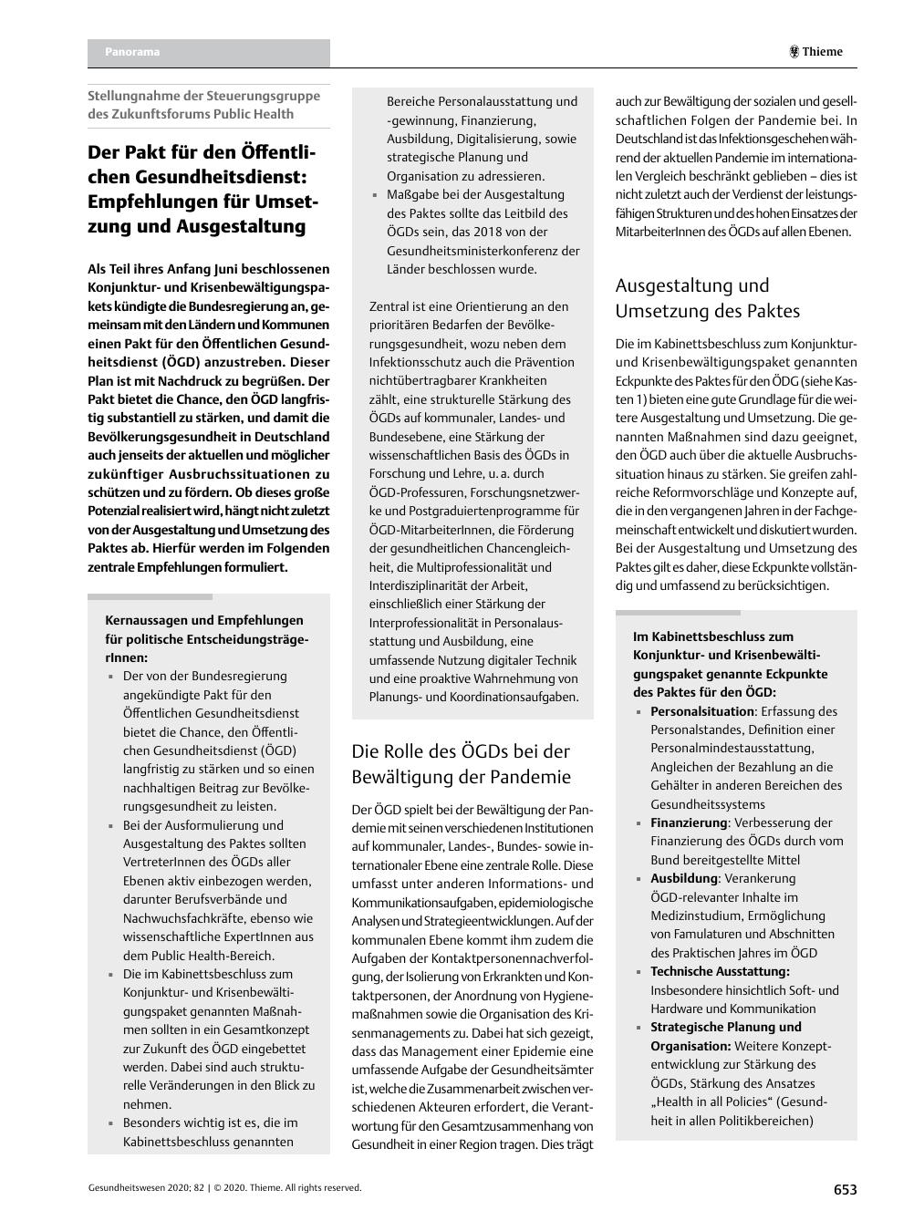 Vorschauseite 1: Der Pakt für den Öffentlichen Gesundheitsdienst: Empfehlungen für Umsetzung und Ausgestaltung