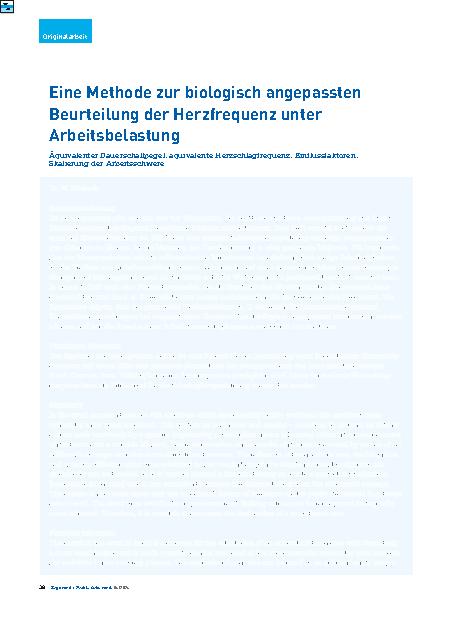 Vorschauseite 1: Eine Methode zur biologisch angepassten Beurteilung der Herzfrequenz unter Arbeitsbelastung.