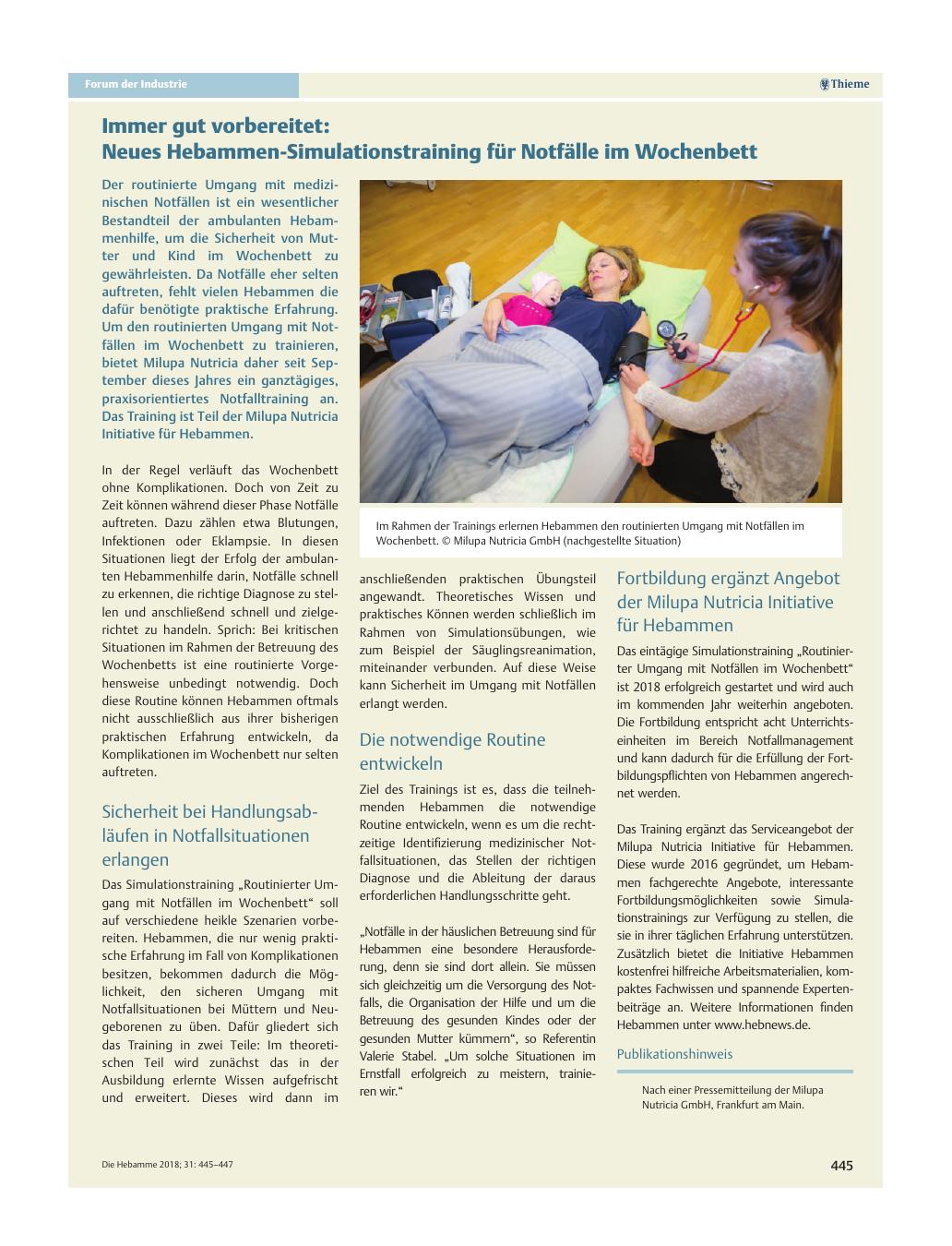 Vorschauseite 1: Immer gut vorbereitet: Neues Hebammen-Simulationstraining für Notfälle im Wochenbett