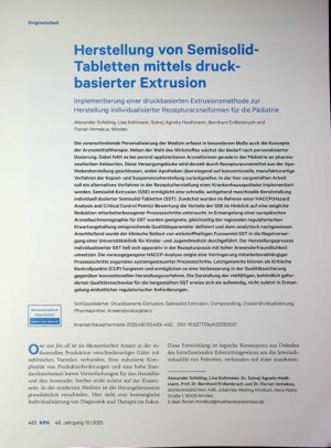 Vorschauseite 1: Herstellung von Semisolid-Tabletten mittels druck basierter Extrusion