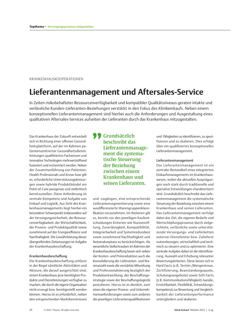 Vorschauseite 1: Krankenhauskooperationen: Lieferantenmanagement und Aftersales-Service