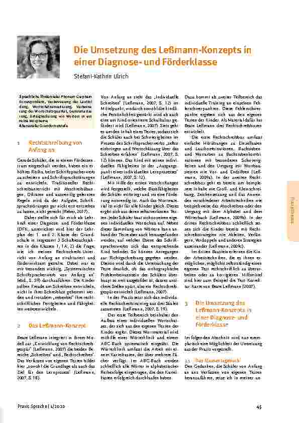 Vorschauseite 1: Die Umsetzung des Lessmann-Konzepts in einer Diagnoseund Förderklasse